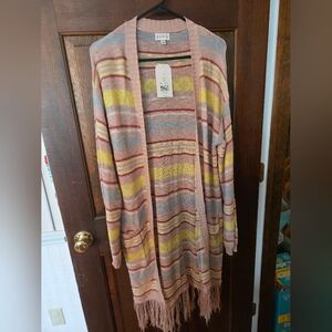 New With Tags Wonderly Striped Fringe Cardigan